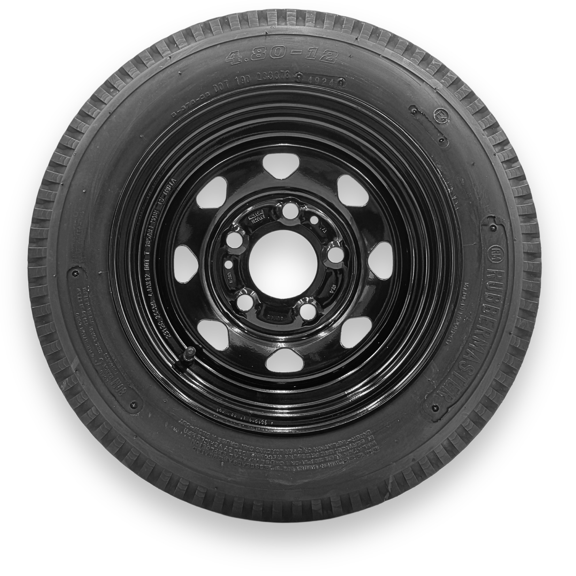 RubberMaster Highway Rib Tire — 4.80-12, 6 Ply, TL, Black Eight Spoke Wheel, 5 on 4.5 Bolt Pattern, Model# 599155BLK